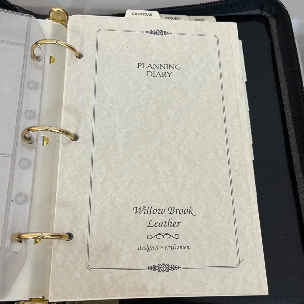 Willow Brook Leather Planner Organizer Black Woven Leather Zip 3 Ring Binder